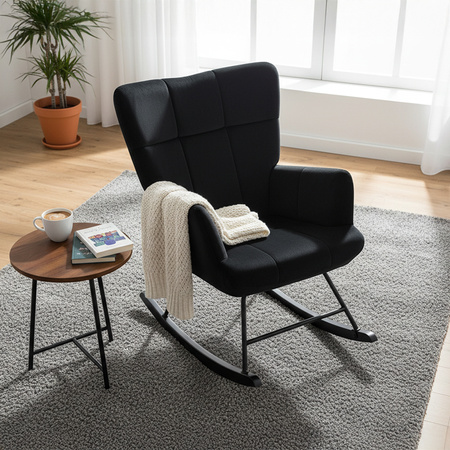 FOTEL KRZESŁO BUJANE USZAK WELUROWE ARUBA CZARNY NOGI CZARNE