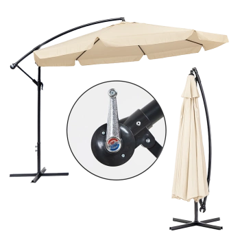 PARASOL OGRODOWY IKAR-BL-EC ECRU SKŁADANY Z WYSIĘGNIKIEM + POKROWIEC