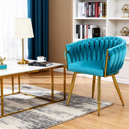 FOTEL KRZESŁO WELUROWY TAPICEROWANY RISO TURKUSOWY NOGI ZŁOTE
