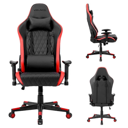 FOTEL GAMINGOWY BIUROWY OBROTOWY FURIA CZARNO/CZERWONY SKÓRA PU