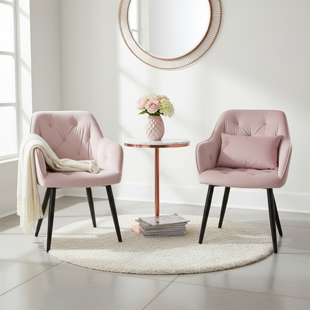 KRZESŁO FOTEL WELUROWY TAPICEROWANY VELA PUDROWY RÓŻ NOGI CZARNE