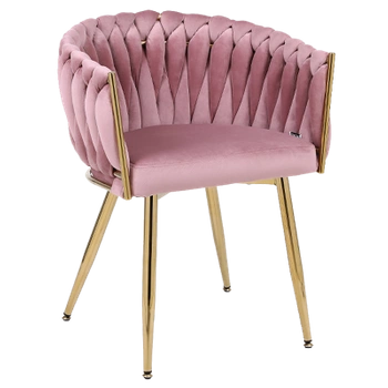 FOTEL KRZESŁO WELUROWY TAPICEROWANY RISO BRUDNY RÓŻ NOGI ZŁOTE