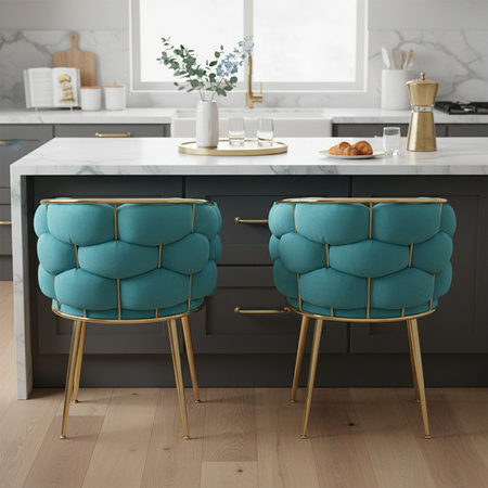 FOTEL KRZESŁO PLECIONE WELUROWE TAPICEROWANE GLAMOUR BORNEO TURKUSOWY NOGI ZŁOTE