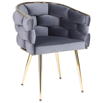 FOTEL KRZESŁO PLECIONE WELUROWE TAPICEROWANE BORNEO GLAMOUR CIEMNOSZARY NOGI ZŁOTE