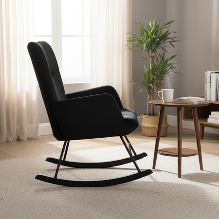 FOTEL KRZESŁO BUJANE USZAK WELUROWE ARUBA CZARNY NOGI CZARNE