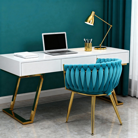 FOTEL KRZESŁO WELUROWY TAPICEROWANY RISO TURKUSOWY NOGI ZŁOTE