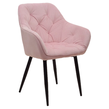 FOTEL KRZESŁO WELUROWE TAPICEROWANE LIZA PUDROWY RÓŻ NOGI CZARNE