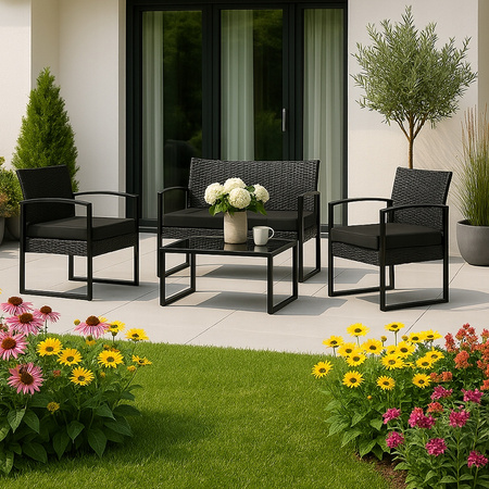 ZESTAW MEBLI OGRODOWYCH RATTANOWY ATLAS 4 OSOBOWY CZARNY