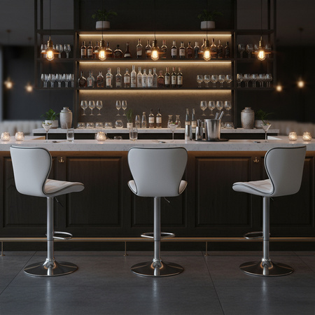 HOKER KRZESŁO BAROWE LUNA BIAŁA SKÓRA PU PODSTAWA CHROM