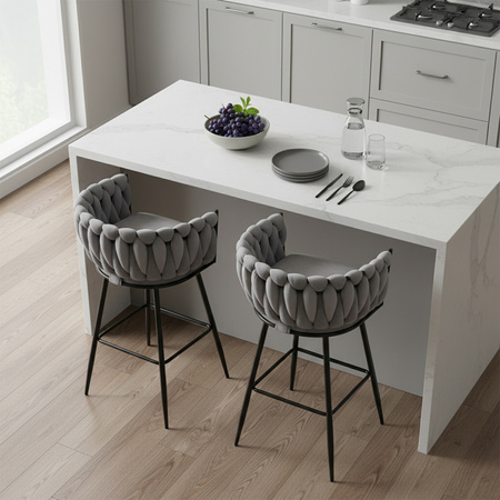 HOKER KRZESŁO BAROWE FERA SZARY WELUR NOGI ZŁOTE