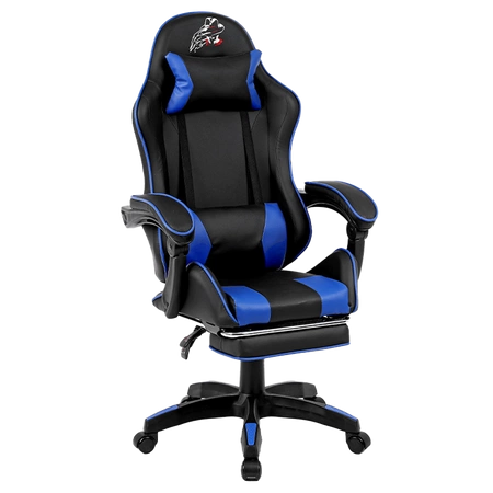 FOTEL GAMINGOWY BIUROWY OBROTOWY ZING-A CZARNO/NIEBIESKI SKÓRA PU