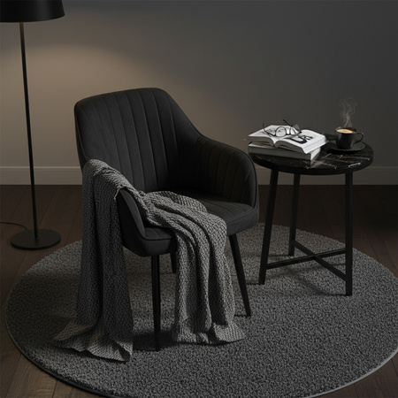 KRZESŁO FOTEL WELUROWY TAPICEROWANY LILA CZARNY NOGI CZARNE