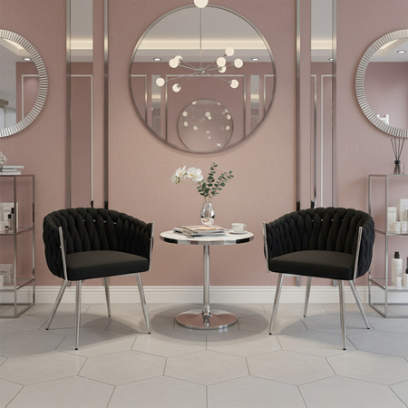 KRZESŁO FOTEL WELUROWY TAPICEROWANY RISO CZARNY NOGI CHROM