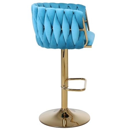 HOKER KRZESŁO BAROWE GLAMOUR SURI TURKUSOWY PODSTAWA ZŁOTA