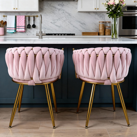 FOTEL KRZESŁO WELUROWE TAPICEROWANE RISO PUDROWY RÓŻ NOGI ZŁOTE