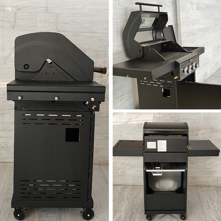 GRILL OGRODOWY GAZOWY Z POKRYWĄ I PÓŁKAMI ZEUS-A CZARNY RUSZT ŻELIWNY 8,5 KW + POKROWIEC