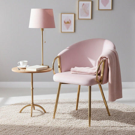 FOTEL KRZESŁO WELUROWE TAPICEROWANY METIS PUDROWY RÓŻ NOGI ZŁOTE