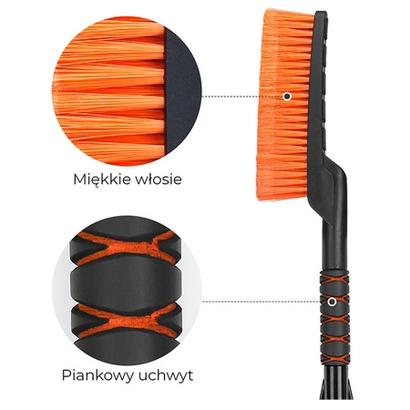 SZCZOTKA SKROBACZKA DO SAMOCHODU 2W1 DRAX CZARNO/POMARAŃCZOWA 56 CM