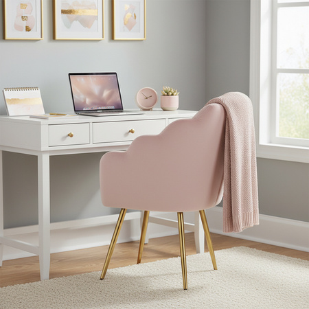 FOTEL KRZESŁO WELUROWE TAPICEROWANE TINA PUDROWY RÓŻ NOGI ZŁOTE