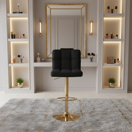 HOKER KRZESŁO BAROWE RAFA CZARNY WELUR PODSTAWA ZŁOTA