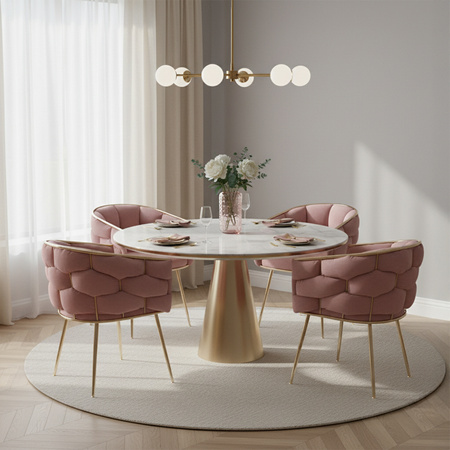 FOTEL KRZESŁO PLECIONE WELUROWE TAPICEROWANE BORNEO GLAMOUR BRUDNY RÓŻ NOGI ZŁOTE