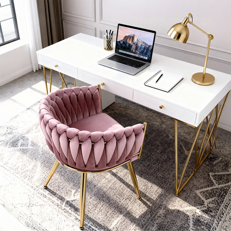 FOTEL KRZESŁO WELUROWY TAPICEROWANY RISO BRUDNY RÓŻ NOGI ZŁOTE