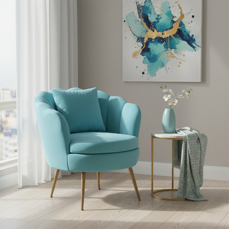 FOTEL KRZESŁO MUSZELKA WELUROWY TAPICEROWANY SAVA MIĘTOWY NOGI ZŁOTE