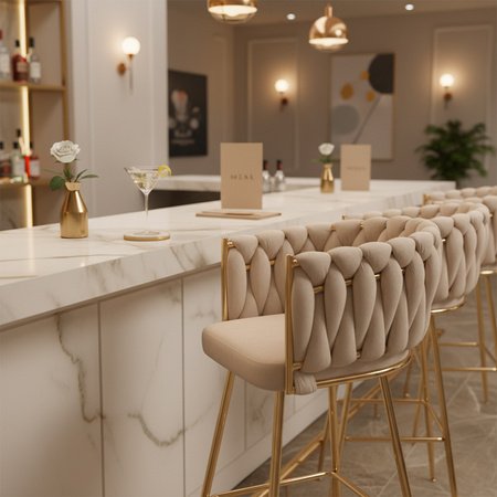 HOKER KRZESŁO BAROWE FERA ECRU WELUR NOGI ZŁOTE