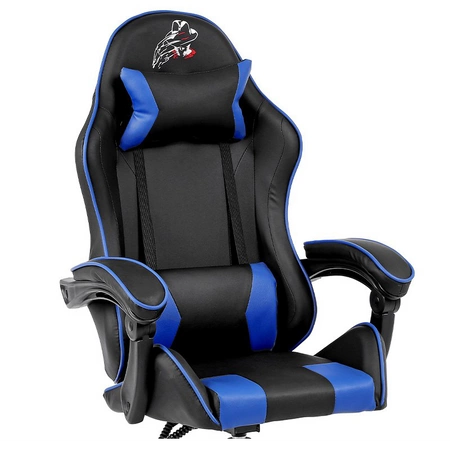 FOTEL GAMINGOWY BIUROWY OBROTOWY ZING-B CZARNO/NIEBIESKI SKÓRA PU