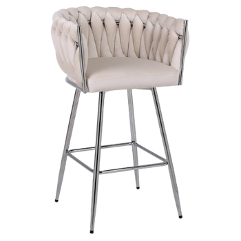 HOKER KRZESŁO BAROWE FERA ECRU WELUR NOGI CHROM