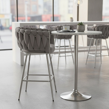 HOKER KRZESŁO BAROWE FERA SZARY WELUR NOGI CHROM