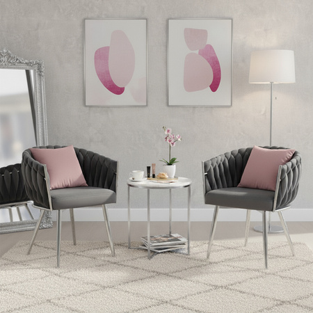 FOTEL KRZESŁO WELUROWE TAPICEROWANE RISO CIEMNY SZARY NOGI CHROM