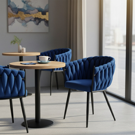 FOTEL KRZESŁO WELUROWY TAPICEROWANY RISO NIEBIESKI NOGI CZARNE