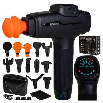 PISTOLET DO MASAŻU MOCNY MASAŻER DO PLECÓW CIAŁA MASSAGE GUN 100W + 12 KOŃCÓWEK RP20