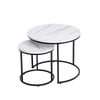 STOLIK KAWOWY OKRĄGŁY BIAŁY MARMUROWY NOWOCZESNY ZESTAW STOLIKÓW DO SALONU TIG-1-MAR-WH-BL-60