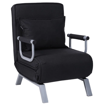 FOTEL KRZESŁO TAPICEROWANY ROZKŁADANY IBIZA CZARNY NOGI SREBRNOSZARE