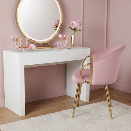 FOTEL KRZESŁO WELUROWE TAPICEROWANY METIS BRUDNY RÓŻ NOGI ZŁOTE