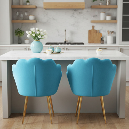 FOTEL KRZESŁO WELUROWE TAPICEROWANE TINA TURKUSOWY NOGI ZŁOTE