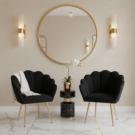 FOTEL KRZESŁO WELUROWE TAPICEROWANE TINA CZARNY NOGI ZŁOTE