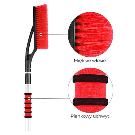 SZCZOTKA SKROBACZKA DO SAMOCHODU 2W1 TELESKOPOWA REGULOWANA THOR CZARNO-CZERWONA 87-122 CM