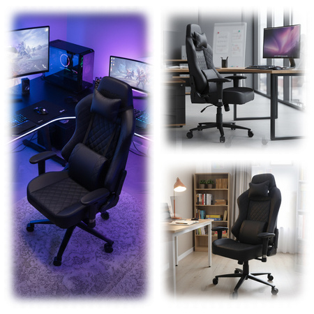 FOTEL GAMINGOWY BIUROWY OBROTOWY SONIC CZARNY SKÓRA PU