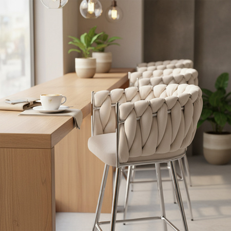 HOKER KRZESŁO BAROWE FERA ECRU WELUR NOGI CHROM