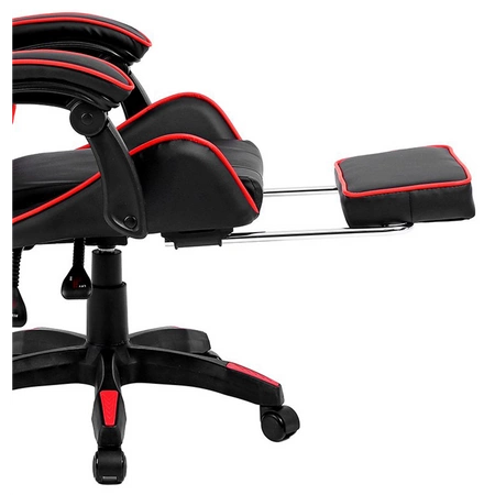 FOTEL GAMINGOWY BIUROWY OBROTOWY ZING-A CZARNY OBSZYCIE CZERWONE SKÓRA PU