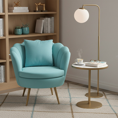 FOTEL KRZESŁO MUSZELKA WELUROWY TAPICEROWANY SAVA MIĘTOWY NOGI ZŁOTE