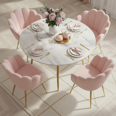 FOTEL KRZESŁO WELUROWE TAPICEROWANE TINA PUDROWY RÓŻ NOGI ZŁOTE