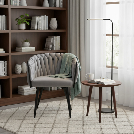 KRZESŁO FOTEL WELUROWY TAPICEROWANY RISO SZARY NOGI CZARNE