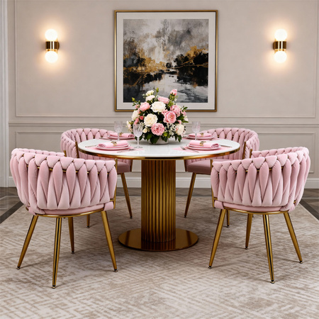 FOTEL KRZESŁO WELUROWE TAPICEROWANE RISO PUDROWY RÓŻ NOGI ZŁOTE