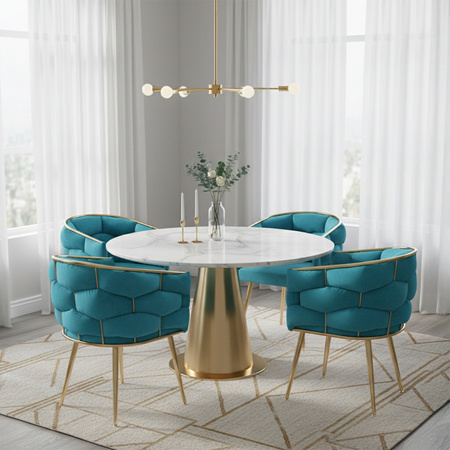 FOTEL KRZESŁO PLECIONE WELUROWE TAPICEROWANE GLAMOUR BORNEO TURKUSOWY NOGI ZŁOTE