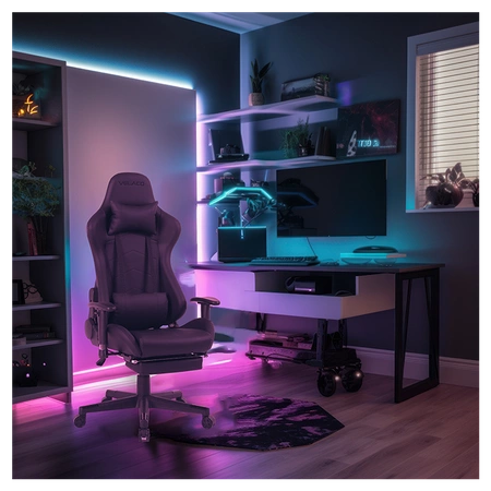 FOTEL GAMINGOWY BIUROWY OBROTOWY RIVAL CZARNY SKÓRA PU