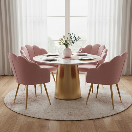 FOTEL KRZESŁO WELUROWE TAPICEROWANE TINA BRUDNY RÓŻ NOGI ZŁOTE